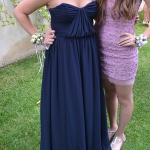 Navy Blue long strapless dress